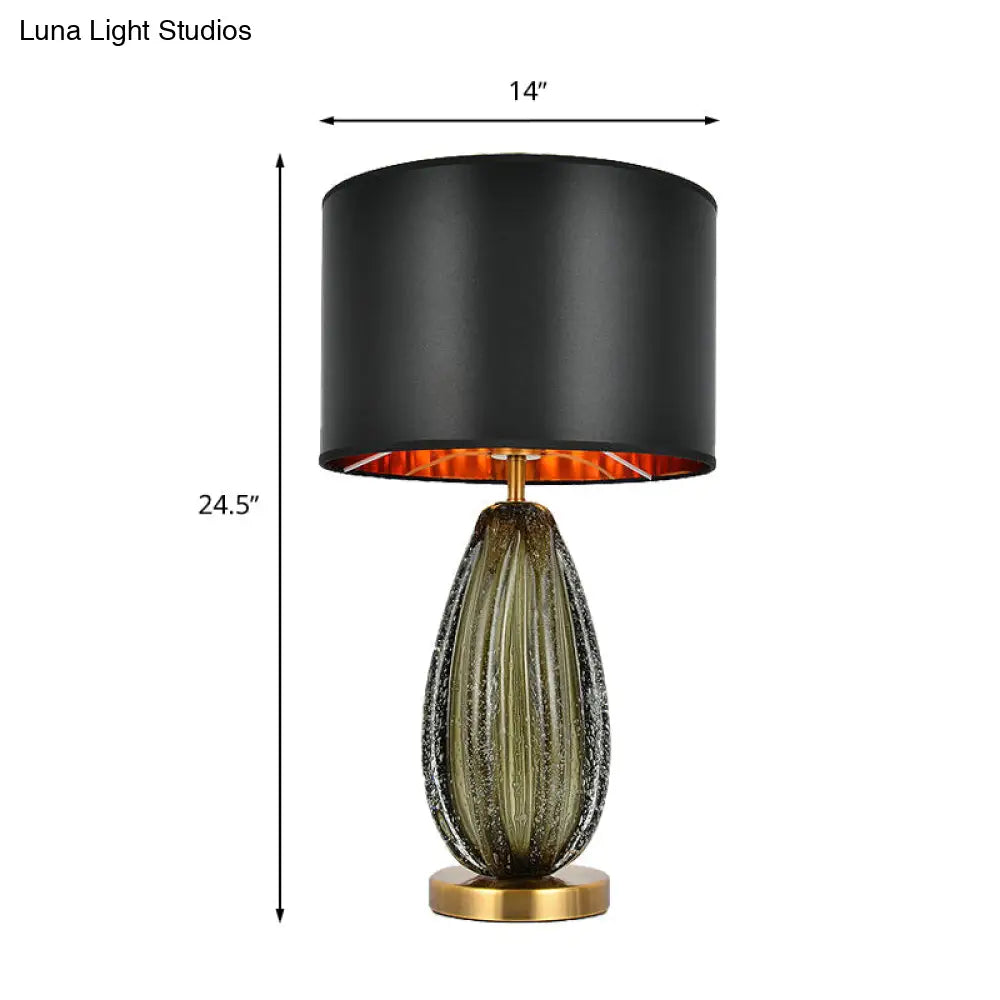 Federica - Vintage 1-Light Melon Table Lamp Ideas Hand-Worked Green Bubble Glass Night Lighting