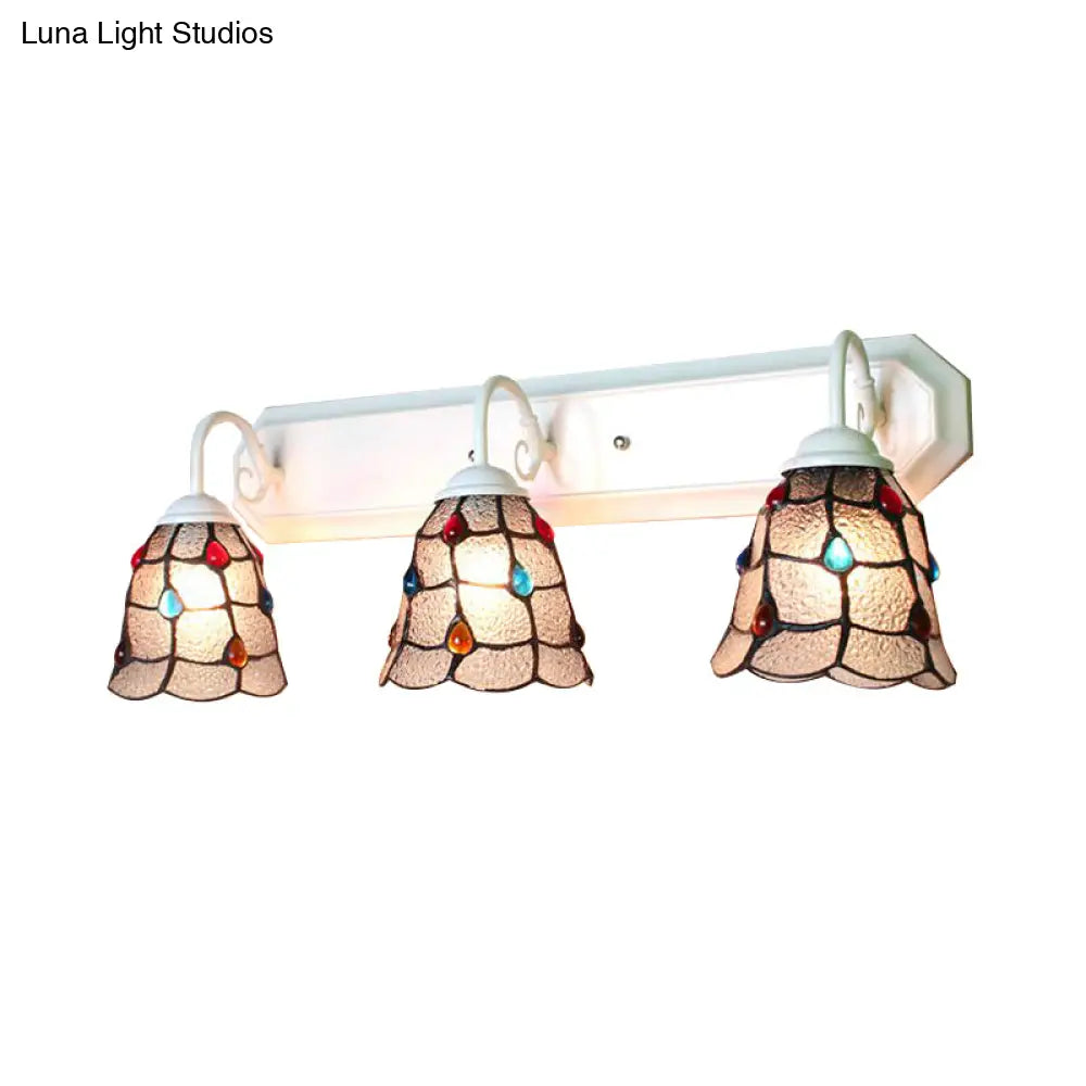 Flared Glass Sconce Light With Dimple Detailing - Tiffany Style 3 Heads Wall Mounted Fixture White