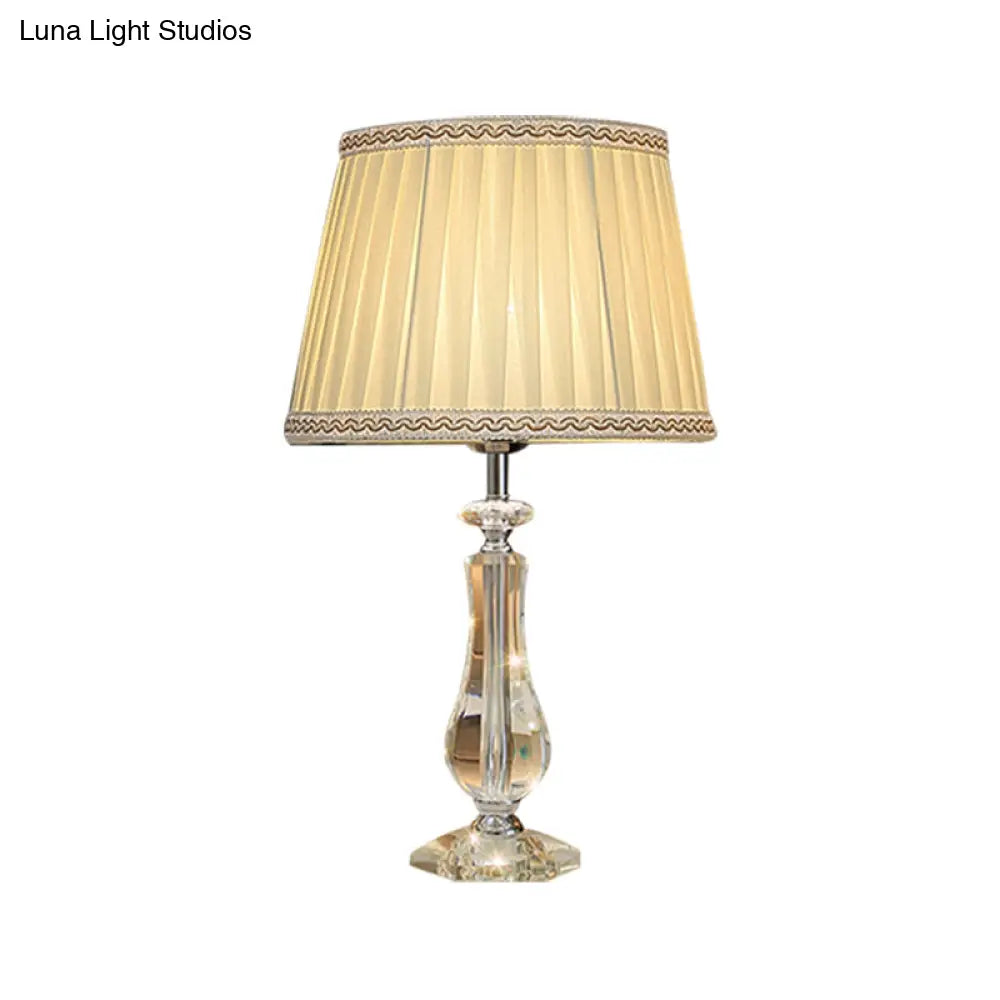Flared/Pleated Shade Table Light: Traditional Beige/Burgundy/Sky Blue Fabric Nightstand Lamp With