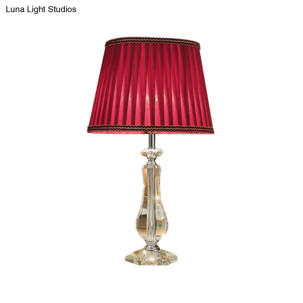 Flared/Pleated Shade Table Light: Traditional Beige/Burgundy/Sky Blue Fabric Nightstand Lamp With