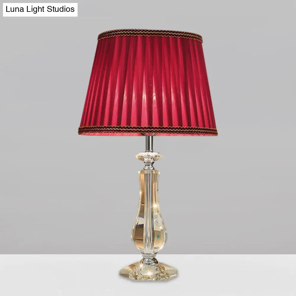 Flared/Pleated Shade Table Light: Traditional Beige/Burgundy/Sky Blue Fabric Nightstand Lamp With
