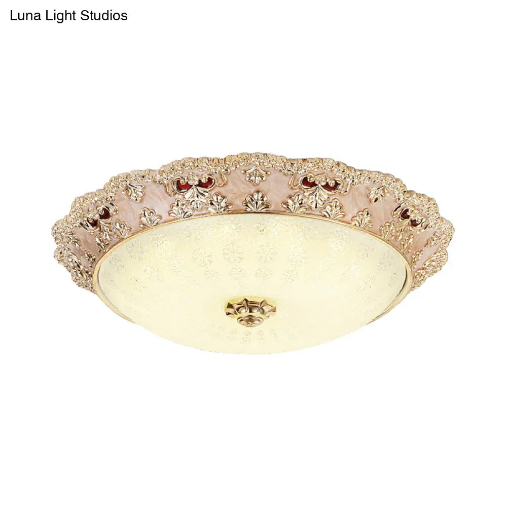 Flower Resin Led Flush Mount Ceiling Lamp For Traditional Living Rooms In Apricot/Green
