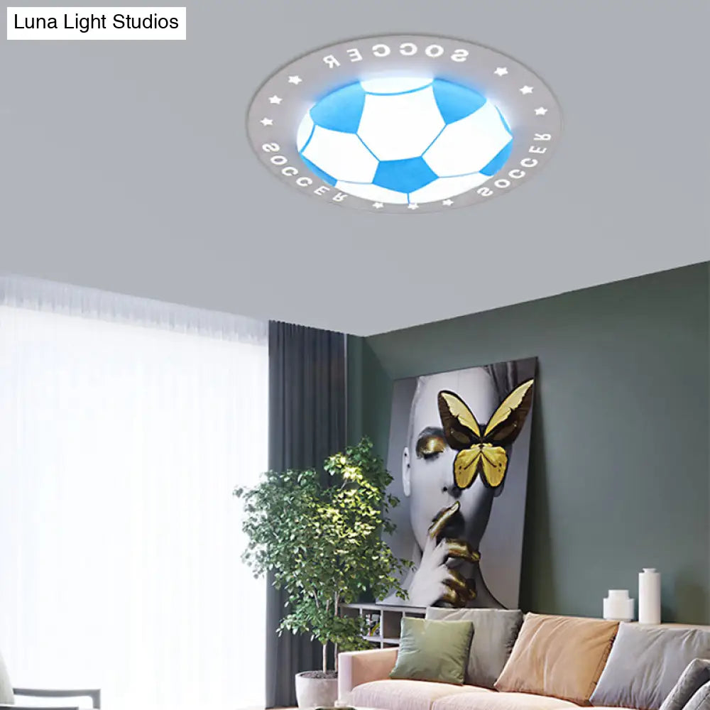 Football Flush Mount Led Ceiling Light For Kids Bedroom: Metal & Acrylic Sport Style