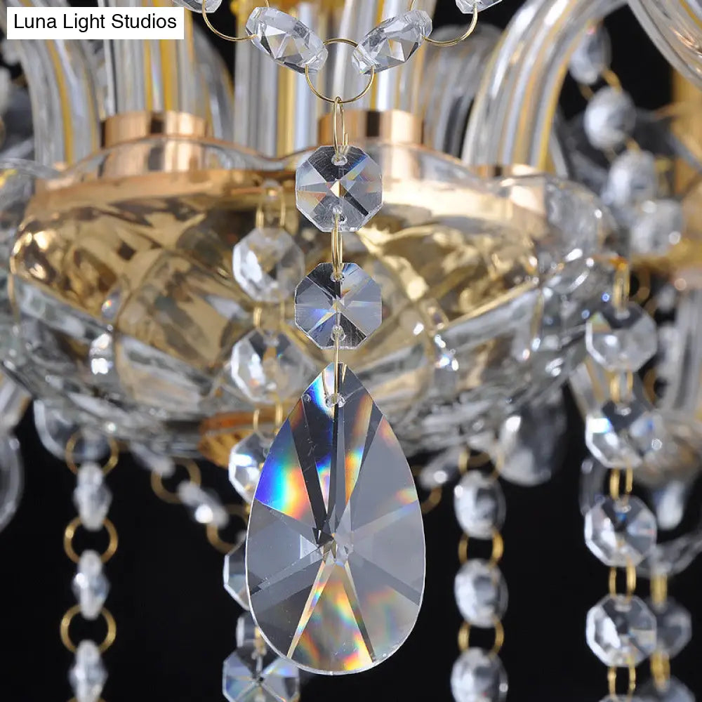 French-Style Crystal Chandelier: Elegant 3-Light Golden Ceiling Pendant
