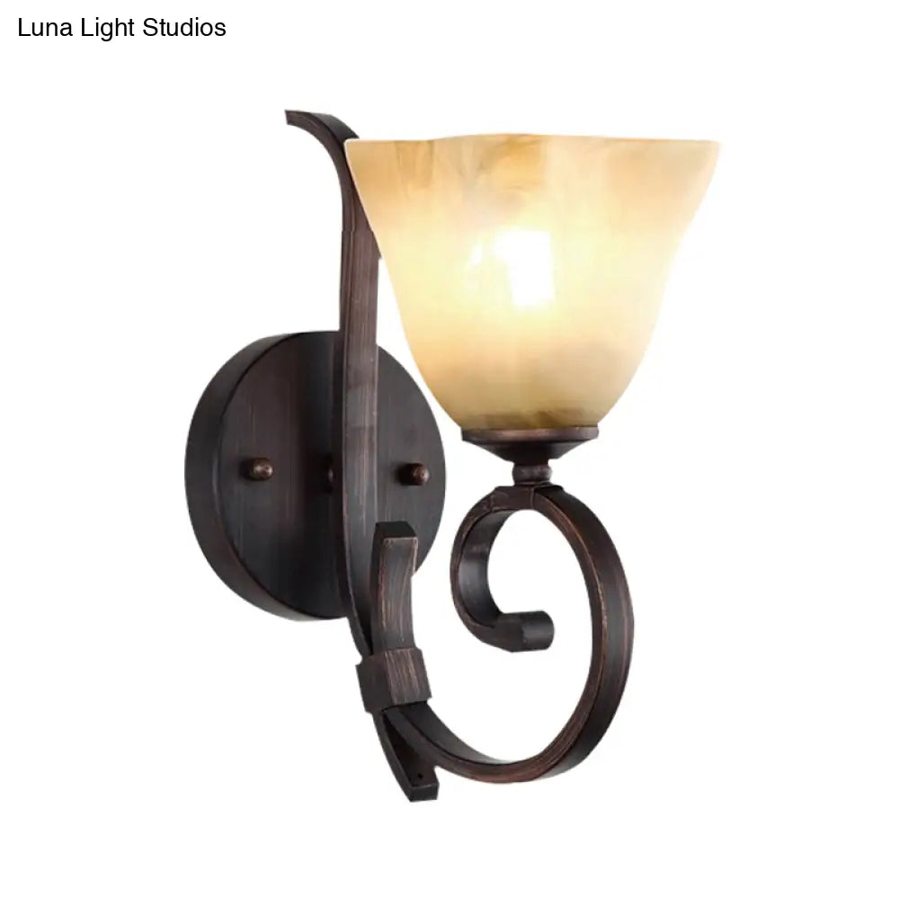 Frost Glass Wall Lamp In Rustic Copper Square Bell Shape- Perfect For Living Room