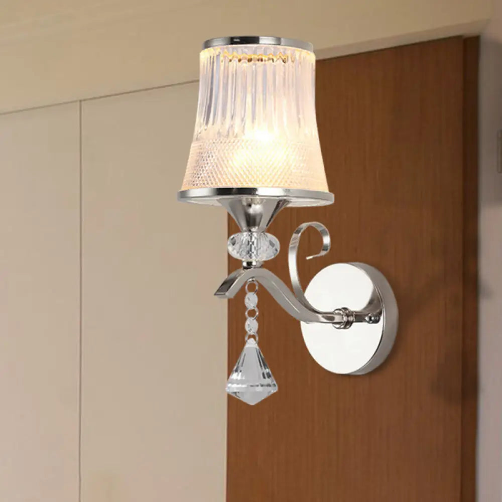 Frosted Glass Bell Wall Sconce - Modern Chrome Lighting For Bedroom / A