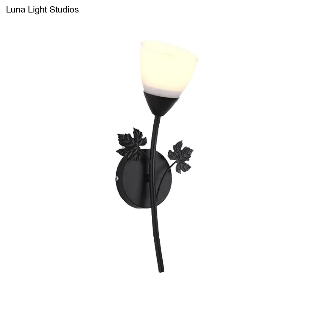 Frosted Glass Bowl Sconce - Contemporary 1/2-Light Hall Wall Mount Fixture With Leaf-Shaped Decor