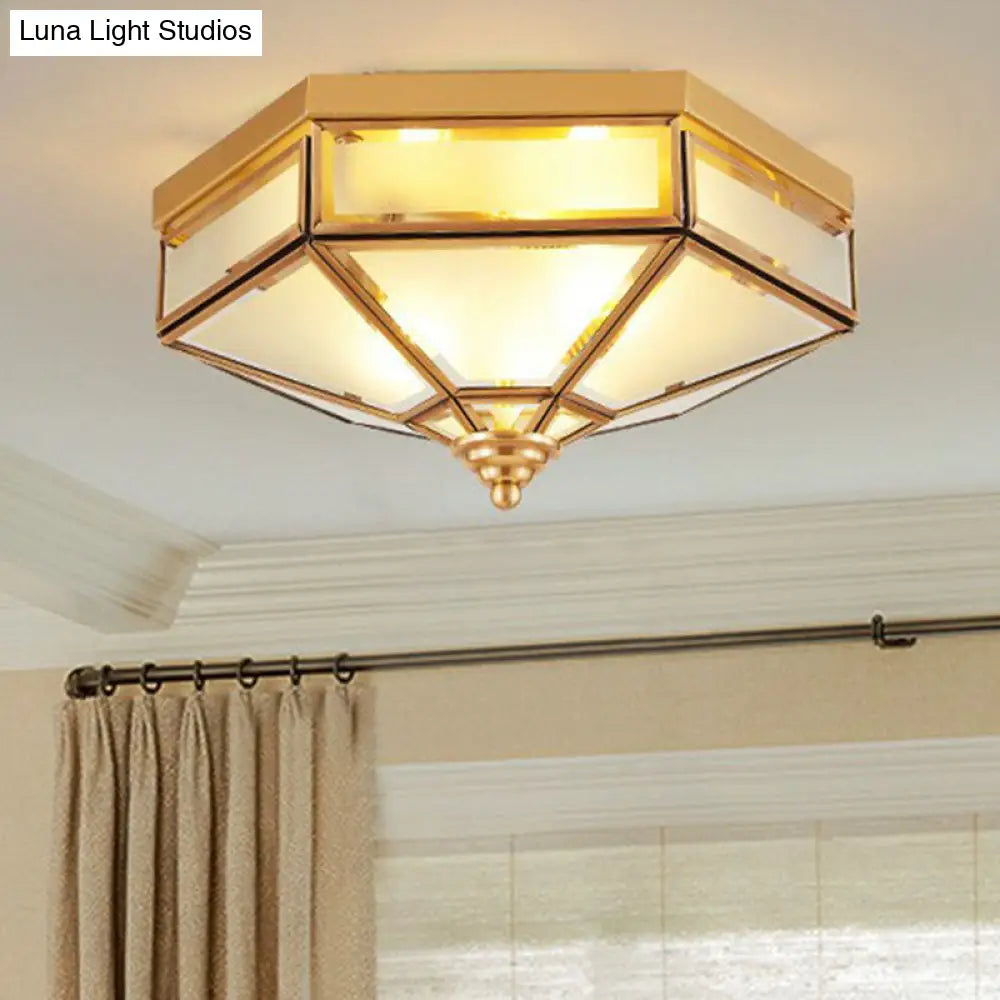 Frosted Glass Brass Hexagonal Ceiling Flush Light - Traditional Mount Lighting