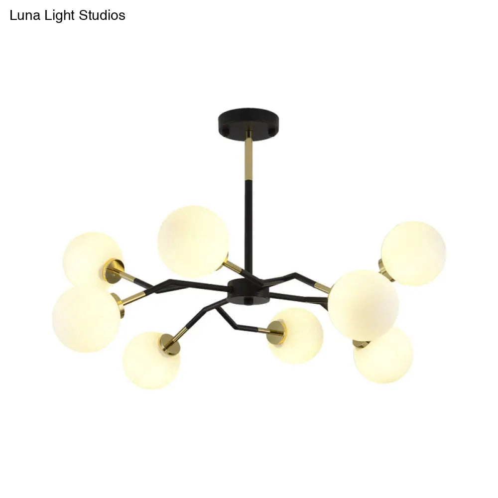 Frosted Glass Chandelier Lamp: Minimalist 6/8 Bulbs Hanging Ceiling Light In Black