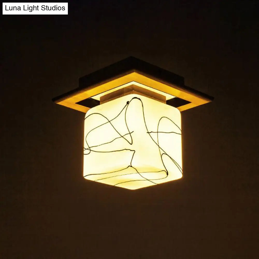 Frosted Glass Geometric Flush Mount Light - Nordic Style Ceiling Fixture For Corridor In White