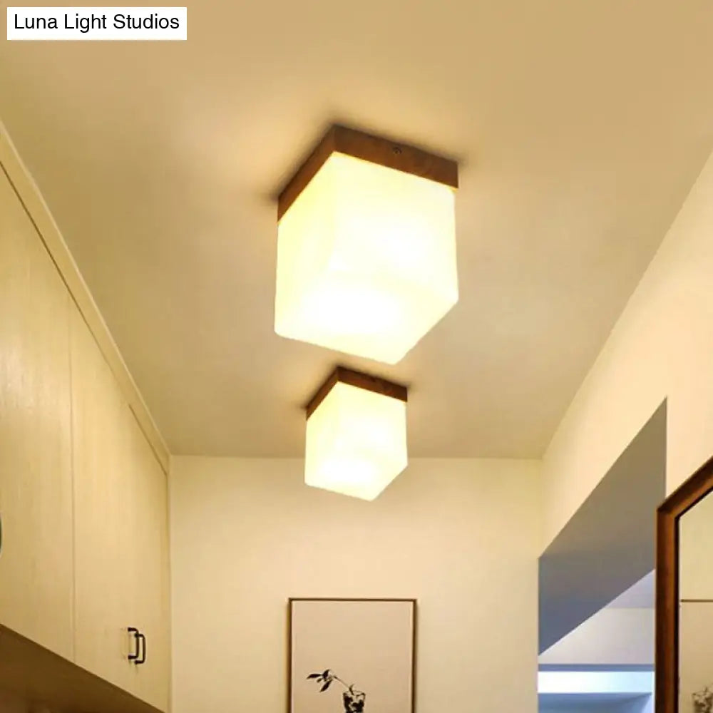 Frosted Glass Geometric Flush Mount Light - Nordic Style Ceiling Fixture For Corridor In White