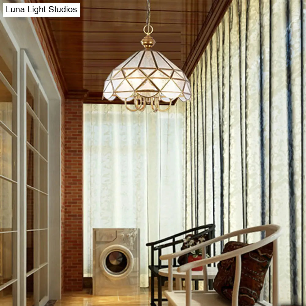 Frosted Glass Pendant Chandelier - Colonial 5-Bulb Hanging Light In Gold For Dining Room
