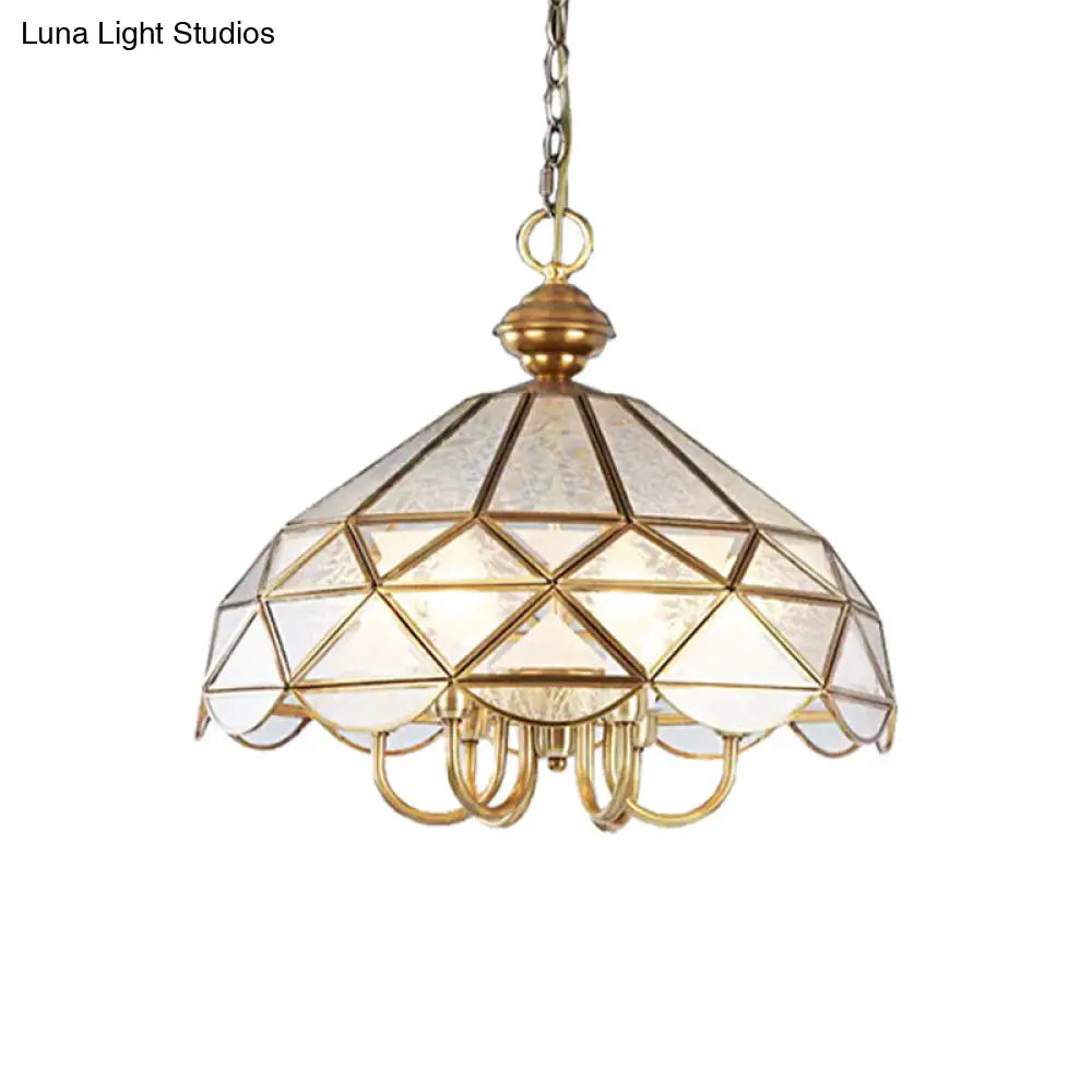 Frosted Glass Pendant Chandelier - Colonial 5-Bulb Hanging Light In Gold For Dining Room