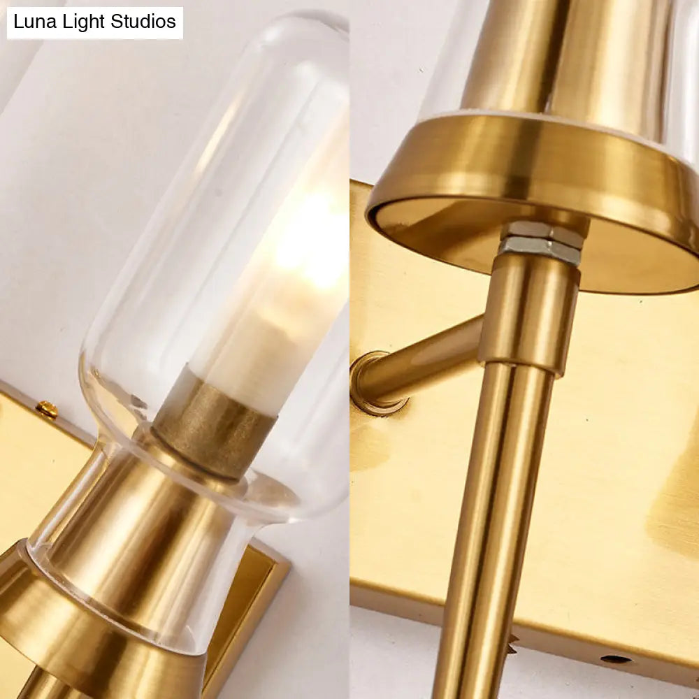 Frosted Glass Wall Sconce With Gold Flush Mount For Stairway - Traditionally Designed Cylinder Light