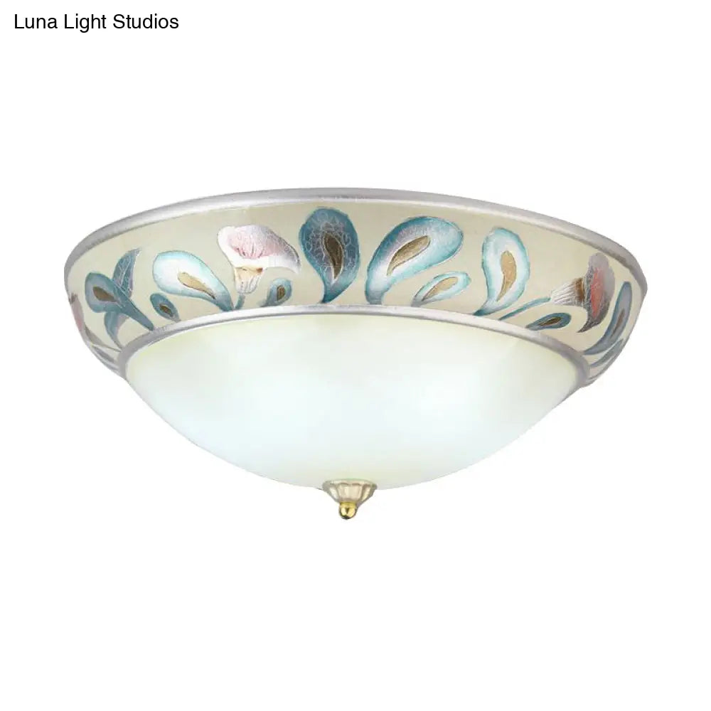 Frosted White Glass Ceiling Lamp - Rustic Traditional 3/4 Lights Flush Fixture For Living Room