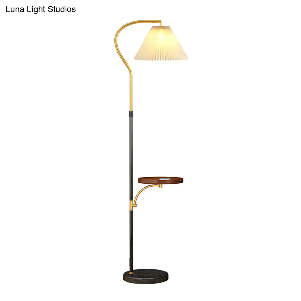 Gathered Empire Shade Floor Lamp - 1-Light Stand Up Design With Tray Classic Fabric Lighting