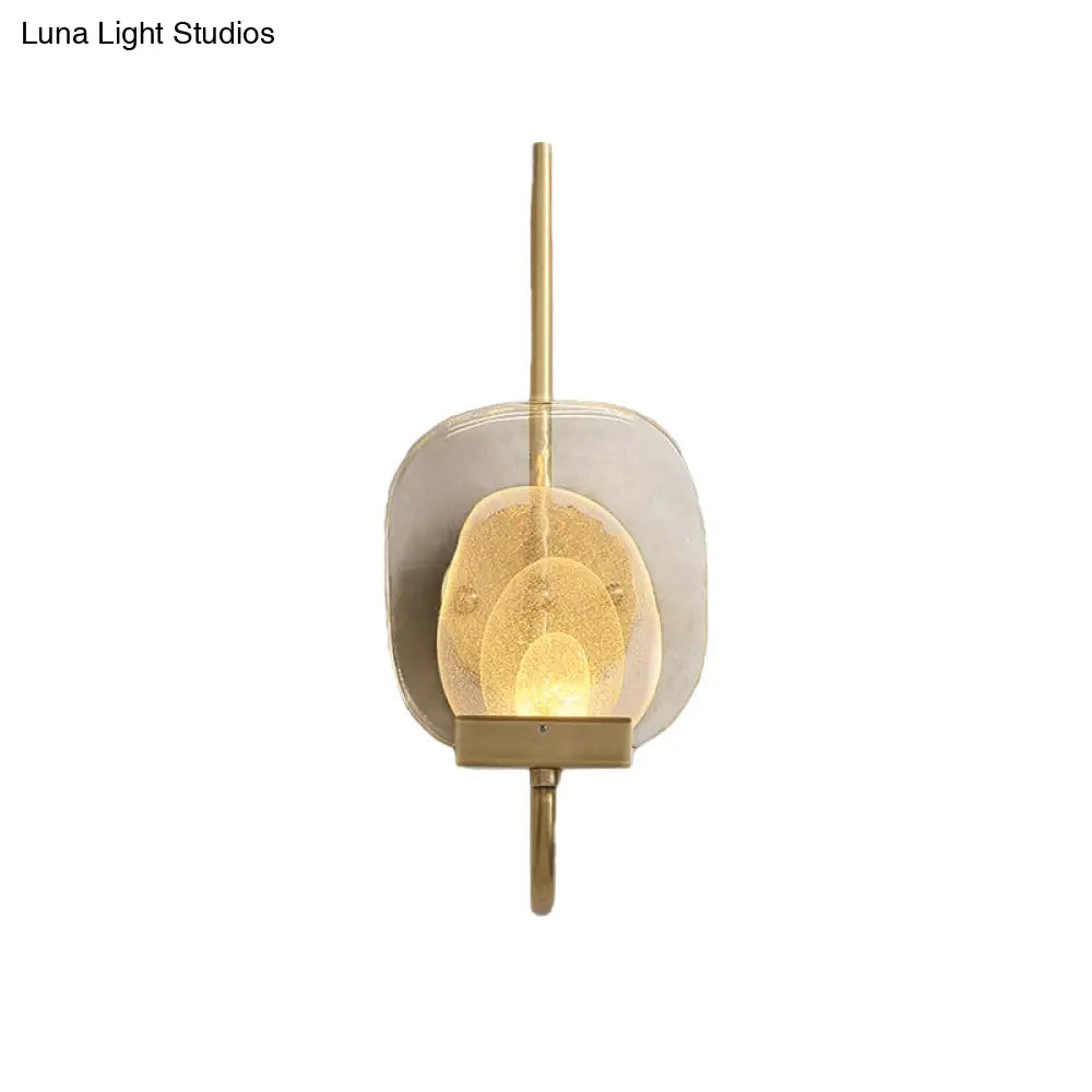 Geometric Clear Glass Wall Light In Gold - Colonialist 1-Head Bedroom Sconce