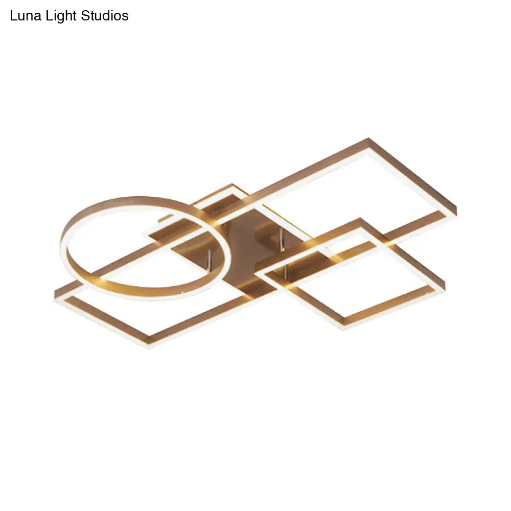 Geometric Led Ceiling Lamp In Golden/Coffee - Warm/White Light 20.5’/34’ L