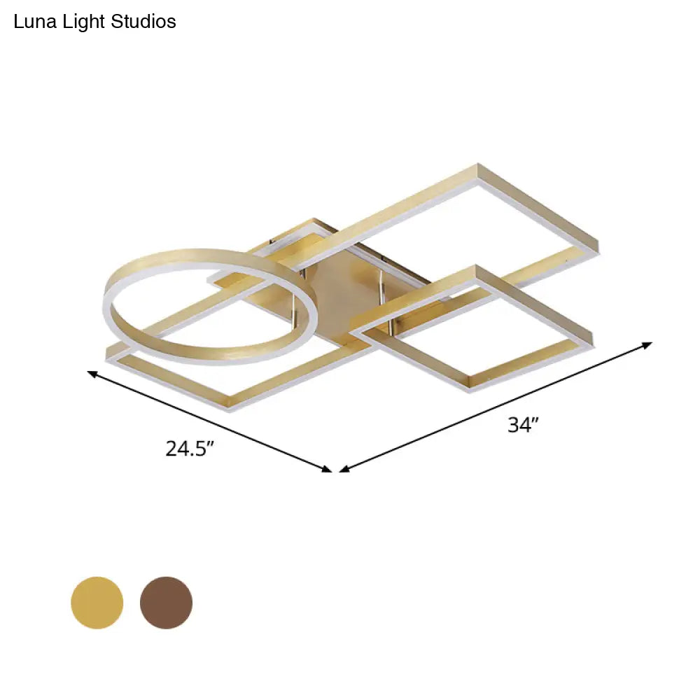 Geometric Led Ceiling Lamp In Golden/Coffee - Warm/White Light 20.5’/34’ L