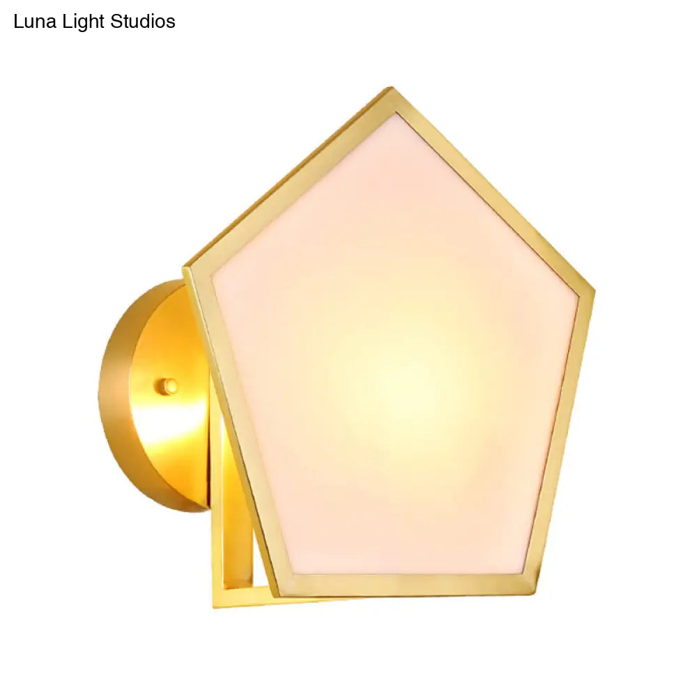 Geometric Wall Lamp With Opaline Glass In Gold Finish - Bedroom Lighting