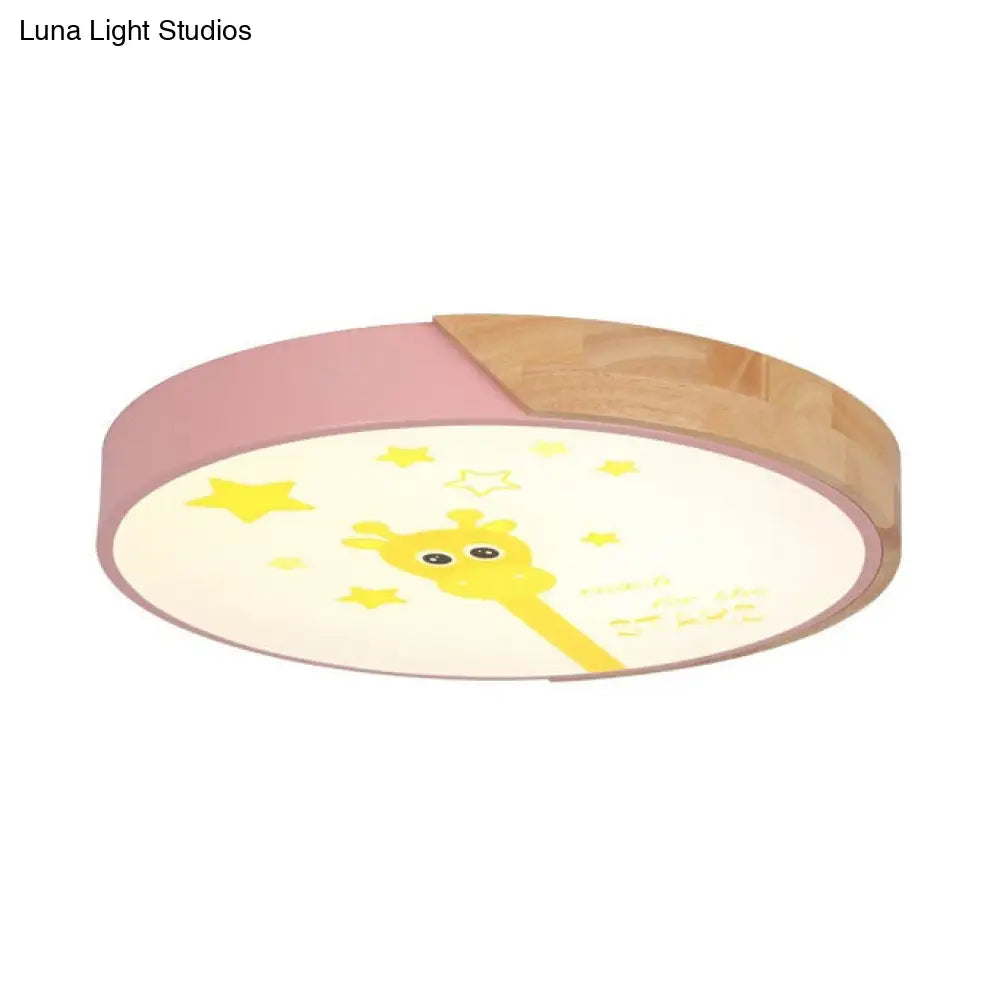 Giraffe Themed Acrylic Flush Ceiling Light For Kids Bedroom Pink / 12 A
