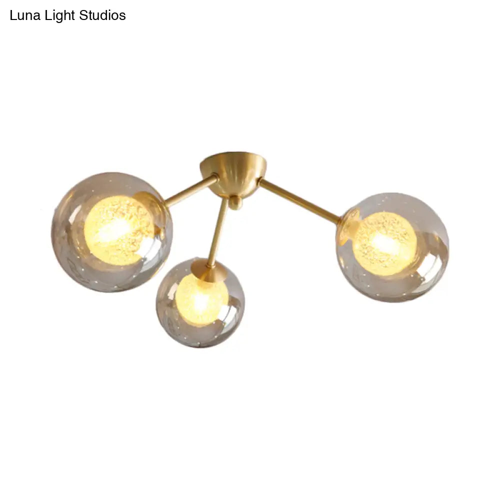 Global Semi Flush Mount Light Fixture In Gold With Clear/Amber/Smoke Glass And Led Lights - Perfect