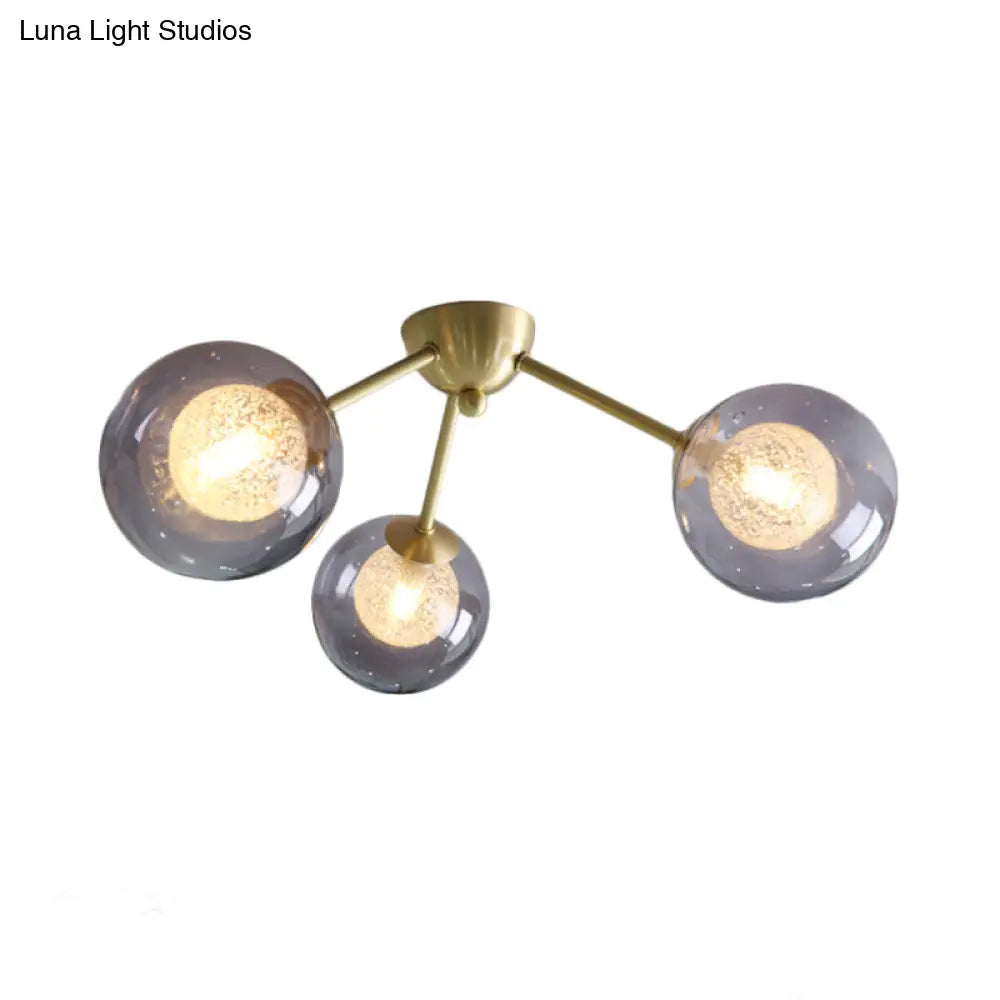 Global Semi Flush Mount Light Fixture In Gold With Clear/Amber/Smoke Glass And Led Lights - Perfect