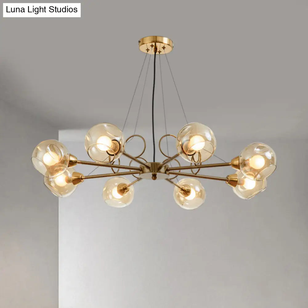 Globe Clear Glass Chandelier Light Fixture - Vintage Gold 3/6/8 Bulbs Warm/White Lighting