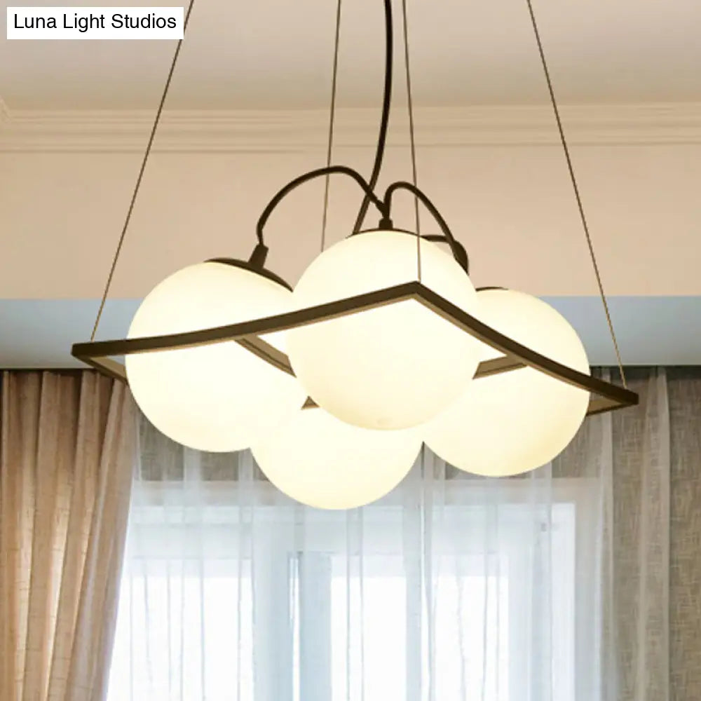 Globe Traditional Frosted Glass Chandelier - 4/9 Light White Hanging Fixture For Living Room Ceiling