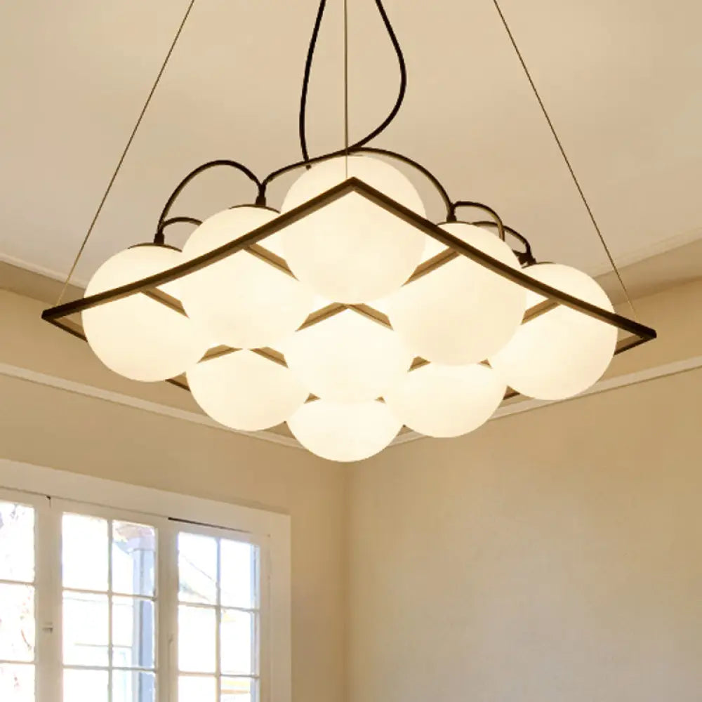 Globe Traditional Frosted Glass Chandelier - 4/9 Light White Hanging Fixture For Living Room Ceiling