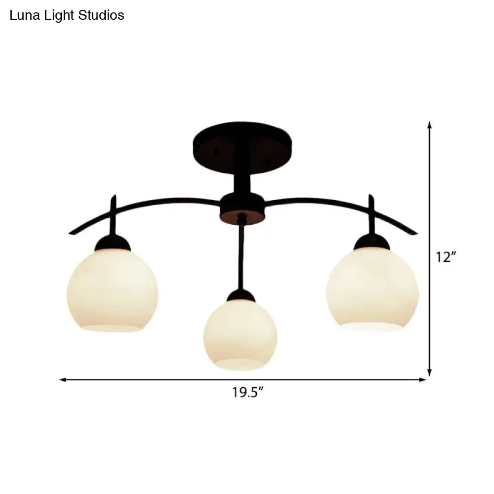 Globe White Glass Semi Flush Traditional Living Room Ceiling Light Fixture In Black With 3/5/6