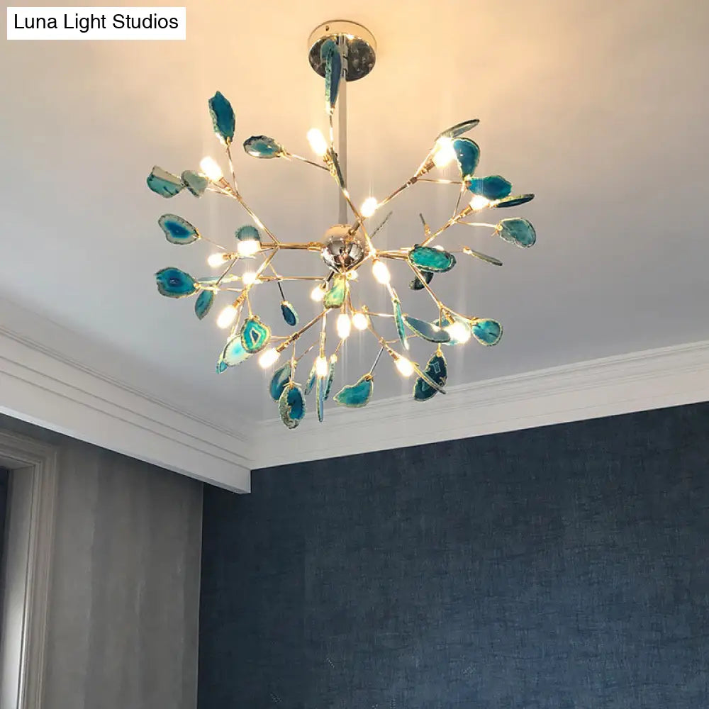 Gold Agate Sputnik Firefly Led Ceiling Chandelier For Artistic Living Room Lighting