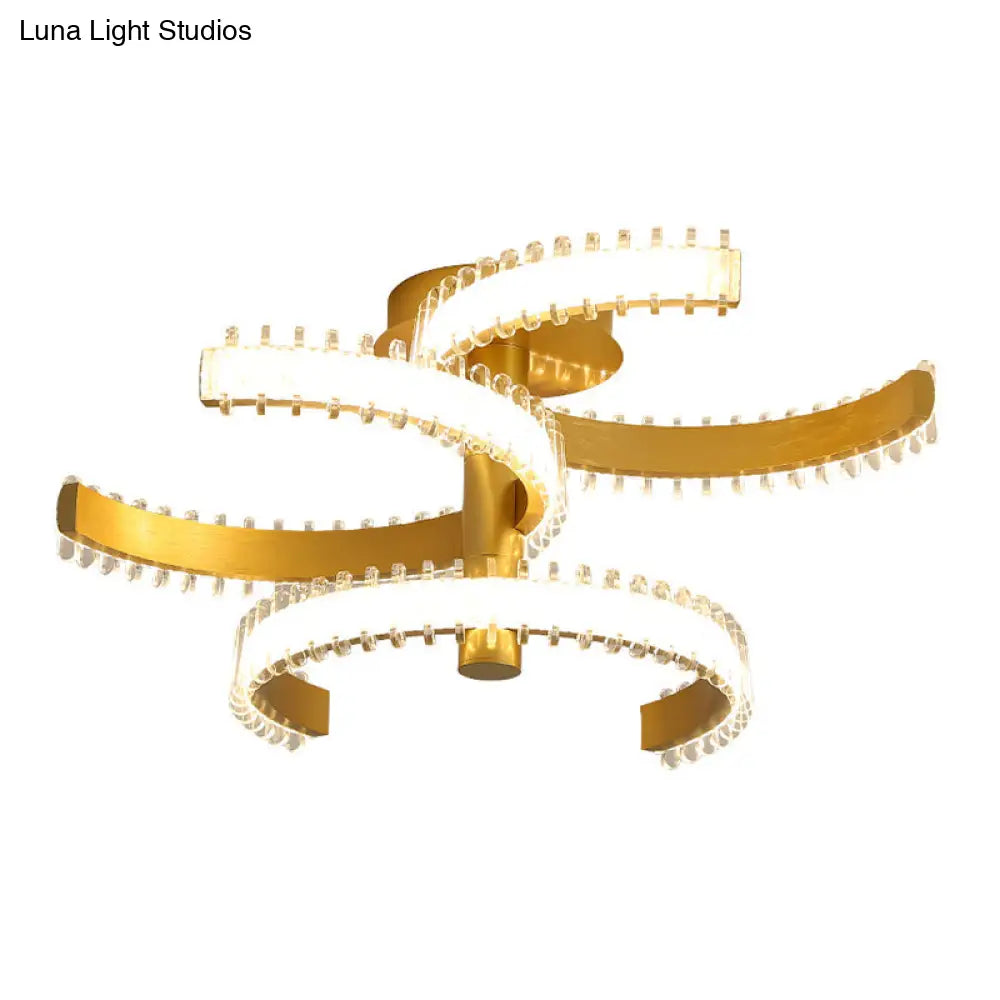 Gold C-Shape Led Ceiling Lamp With Semi-Flush Mount - 2/3 Tiers Acrylic White/Warm Light