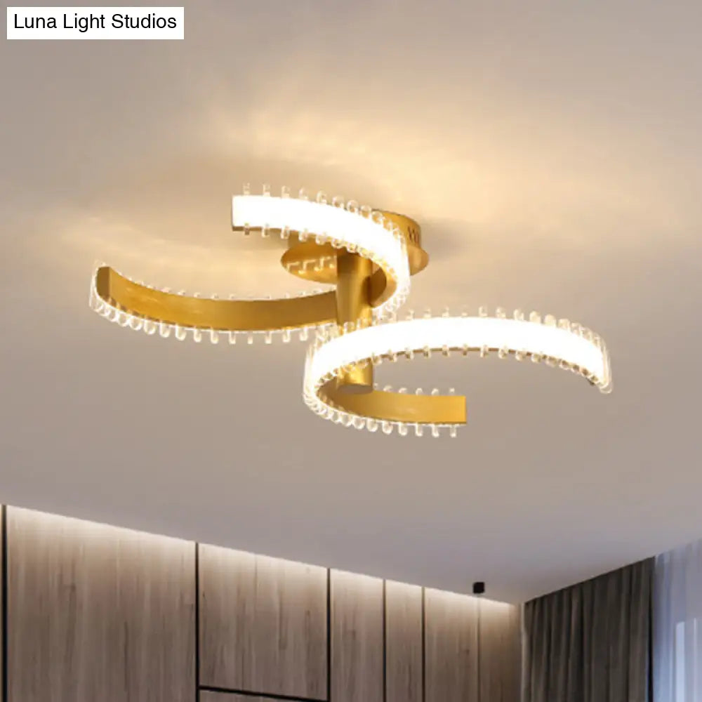 Gold C-Shape Led Ceiling Lamp With Semi-Flush Mount - 2/3 Tiers Acrylic White/Warm Light