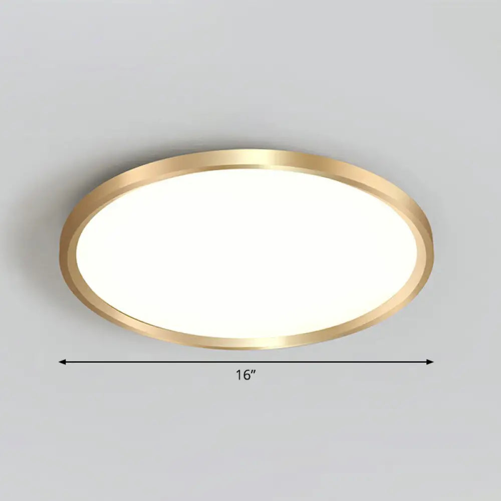 Gold Circle Bedroom Ceiling Flush Mount Led Light With Acrylic Simplicity / 16’ White