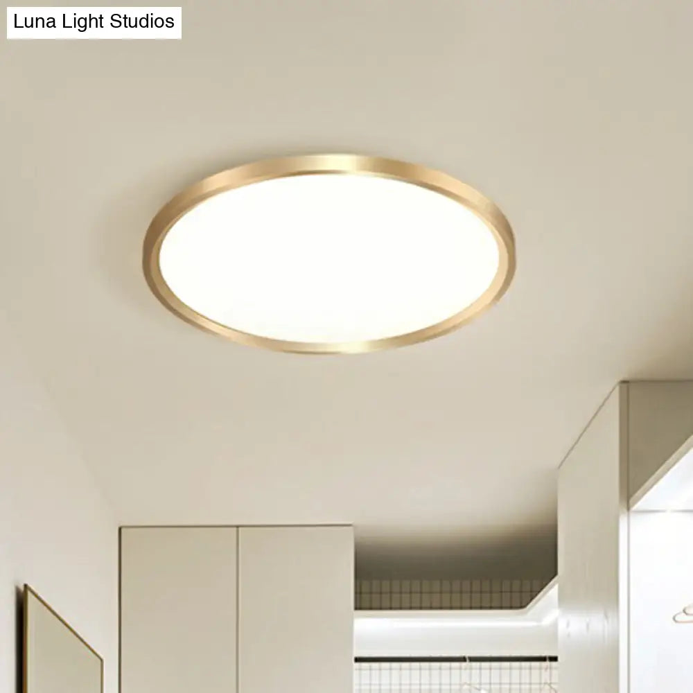 Gold Circle Bedroom Ceiling Flush Mount Led Light With Acrylic Simplicity