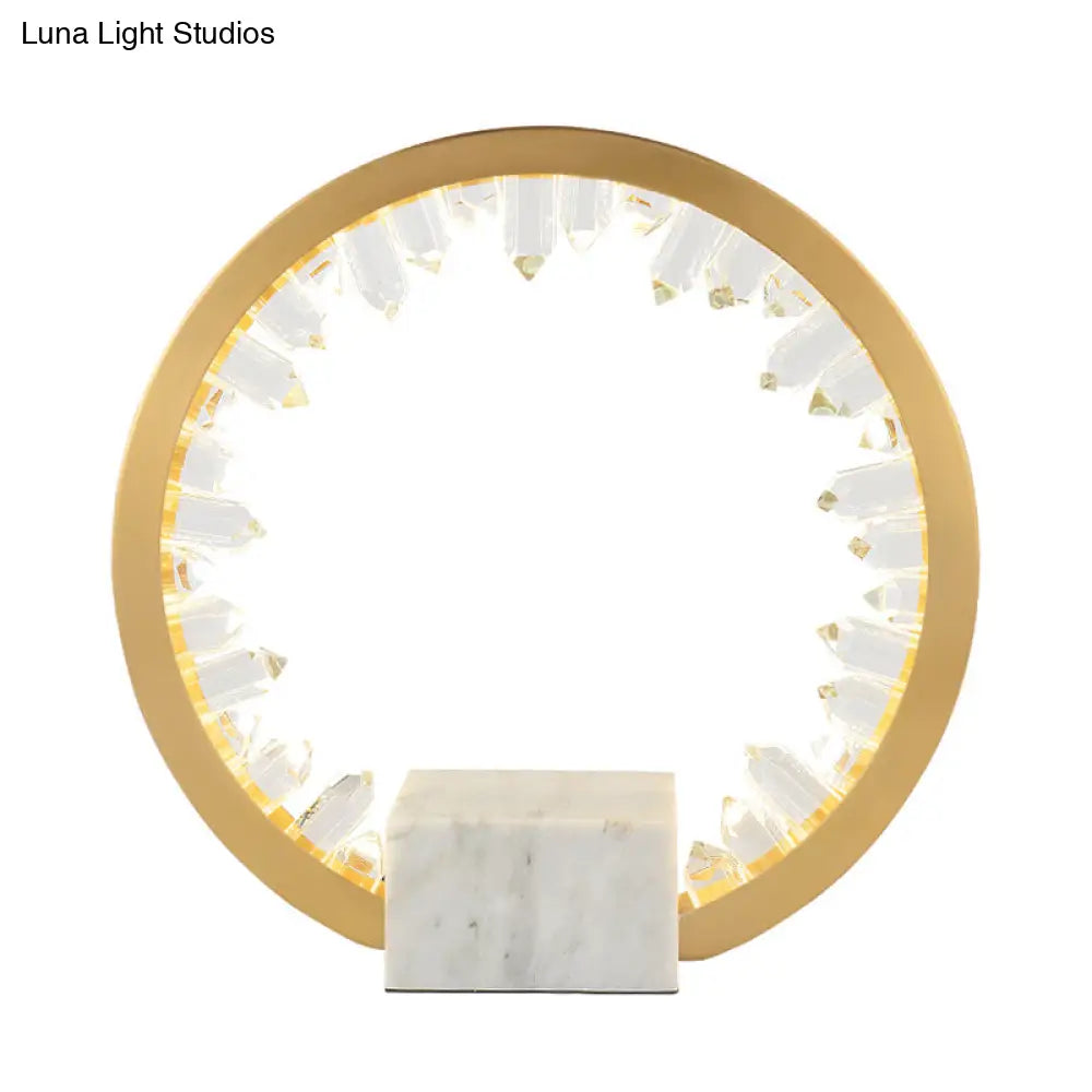 Gold Crystal Icicle Led Table Lamp With Marble Base: Minimalist Hoop Nightlight