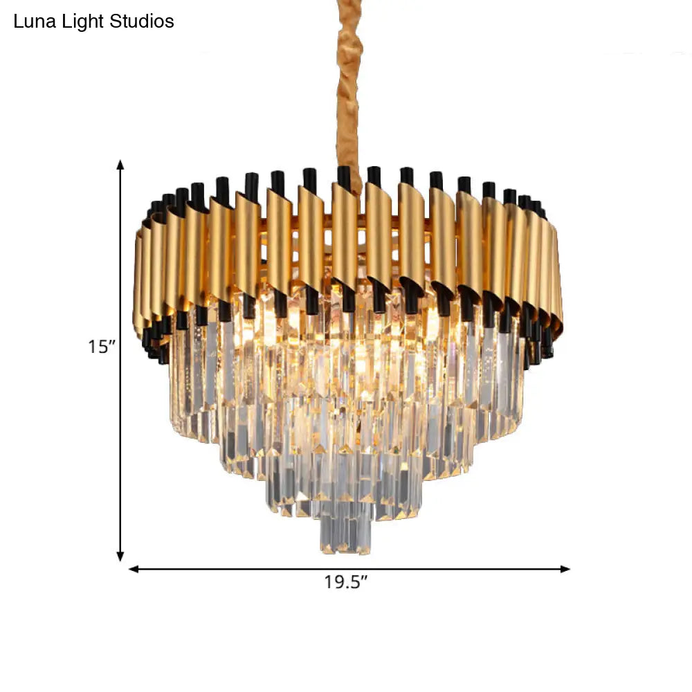 Gold Crystal Layered Tapered Chandelier - Postmodern Pendant With 4/6 Down Lights