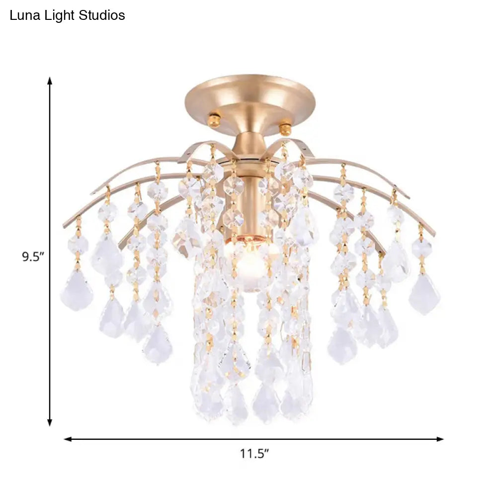 Gold Crystal Semi Flush Mount Ceiling Light With Modern Cascade Design And 1 For Corridors