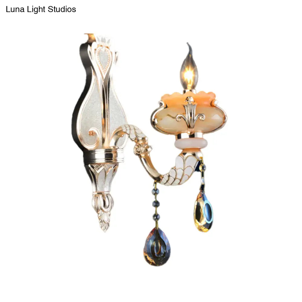 Gold Crystal Wall Sconce Lamp: Mid-Century Candelabra Design With Single Head