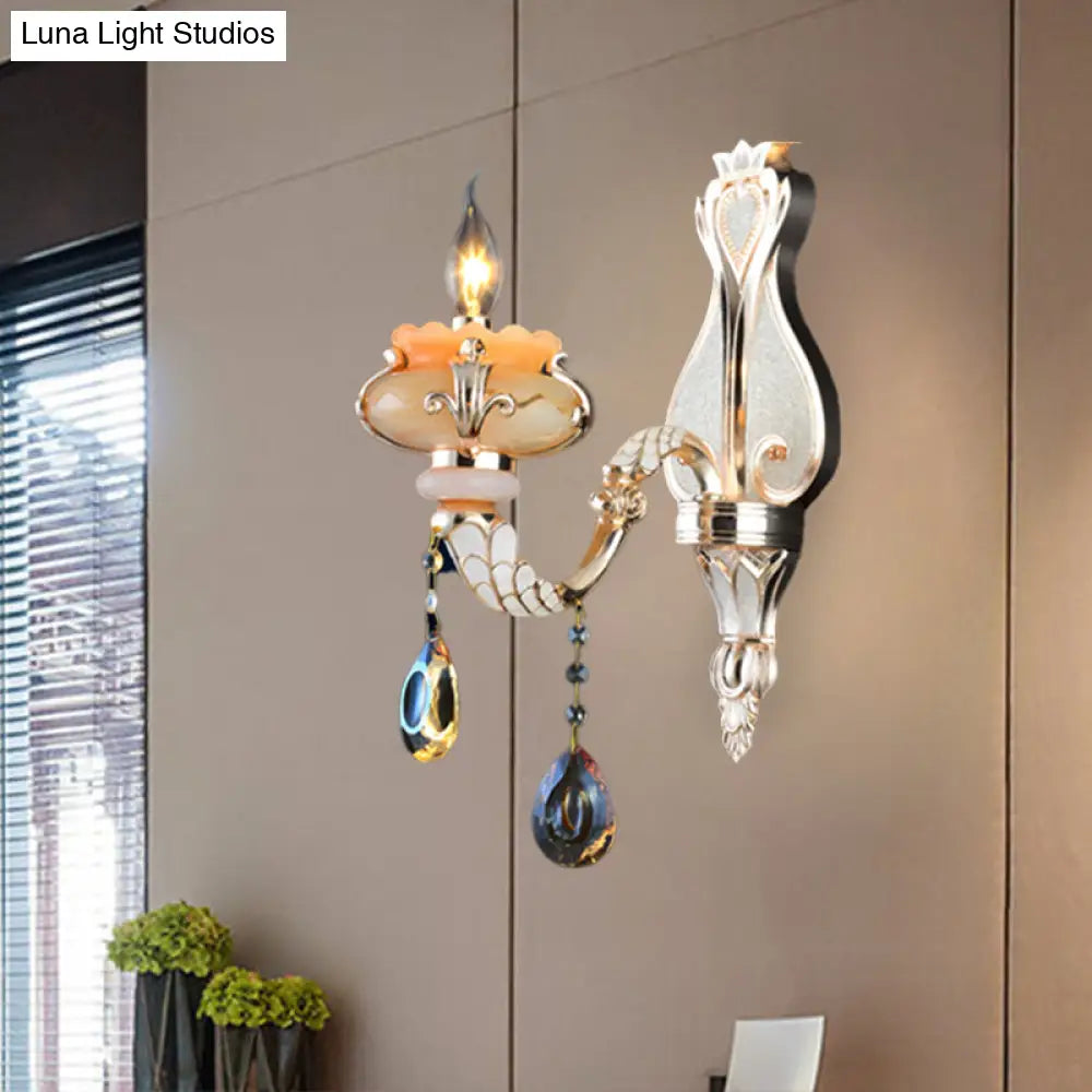 Gold Crystal Wall Sconce Lamp: Mid-Century Candelabra Design With Single Head