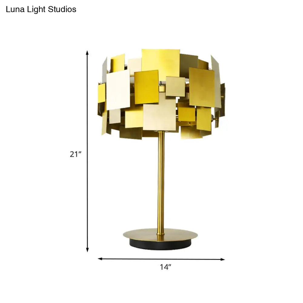 Gold Finish Metal Rectangle Table Lamp - Post-Modern Reading Light For Bedroom