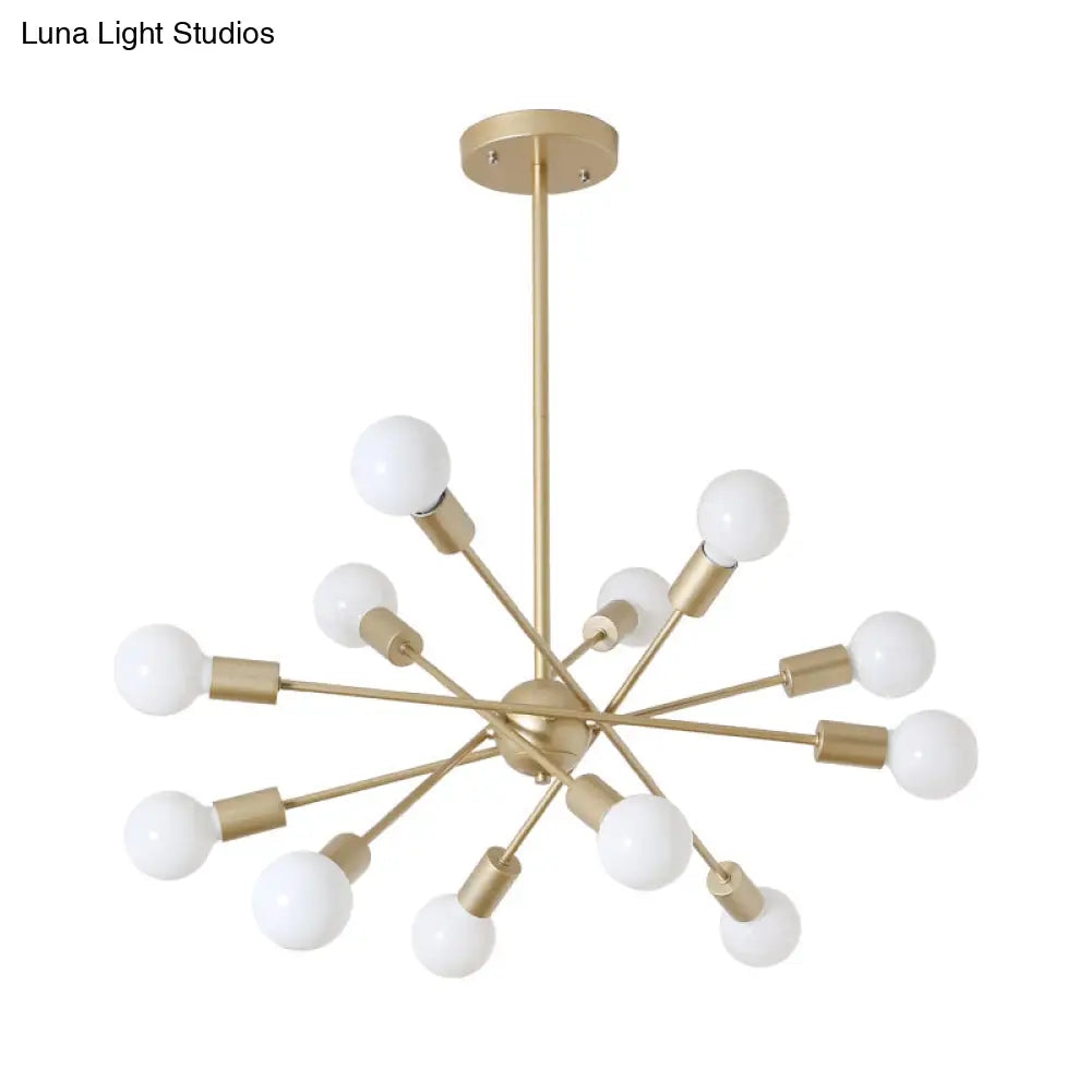 Gold Finish Sputnik Chandelier - Industrial Style 6/8 Light Suspension For Dining Room