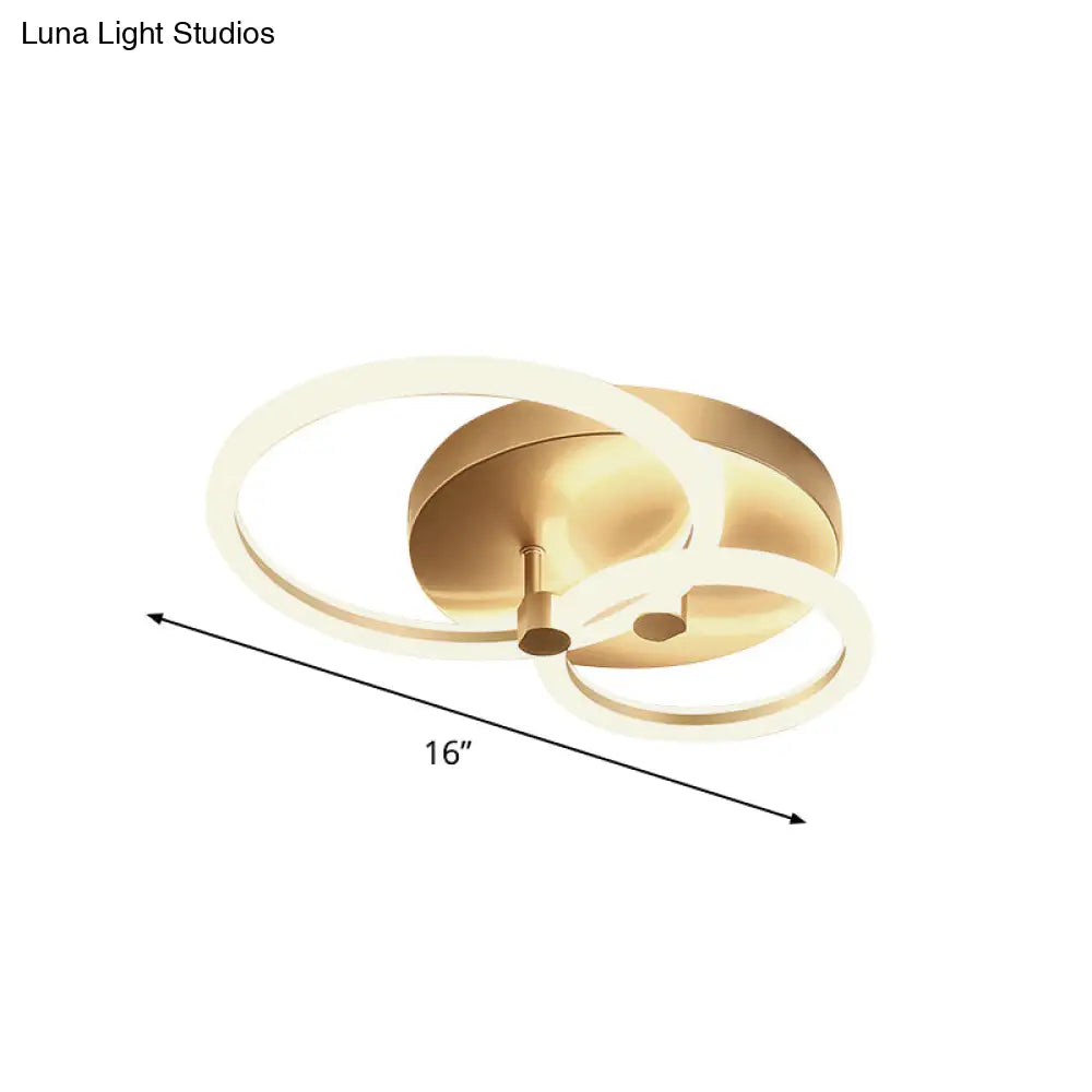Gold Flush Ceiling Lamp With Led Lights - Simple Semi Mount Design For Bedrooms (16’/19’ Available)