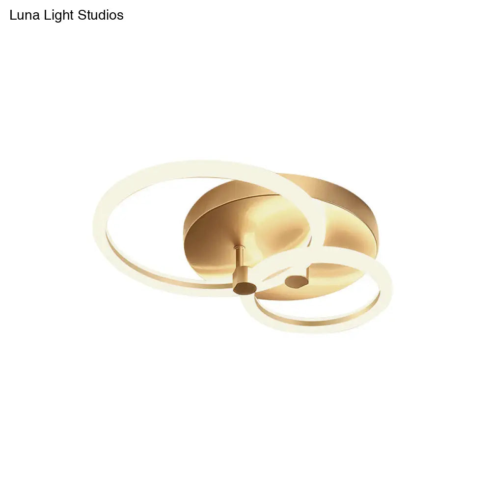 Gold Flush Ceiling Lamp With Led Lights - Simple Semi Mount Design For Bedrooms (16’/19’ Available)