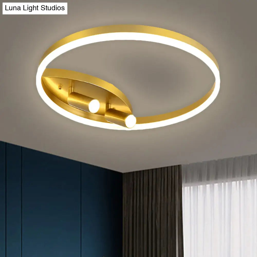 Gold Flush Mount Led Ceiling Spotlight In Warm/White Light For Bedroom – 16’/19.5’ W Metal