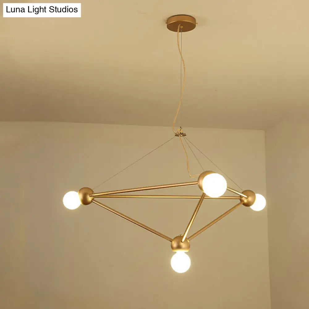 Gold Geometric Pendant Chandelier - Classic Metal Hanging Light For Bedroom
