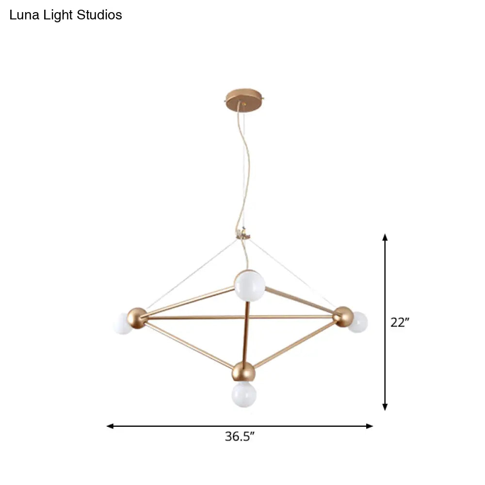 Gold Geometric Pendant Chandelier - Classic Metal Hanging Light For Bedroom