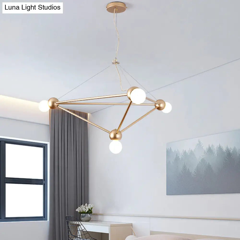 Gold Geometric Pendant Chandelier - Classic Metal Hanging Light For Bedroom