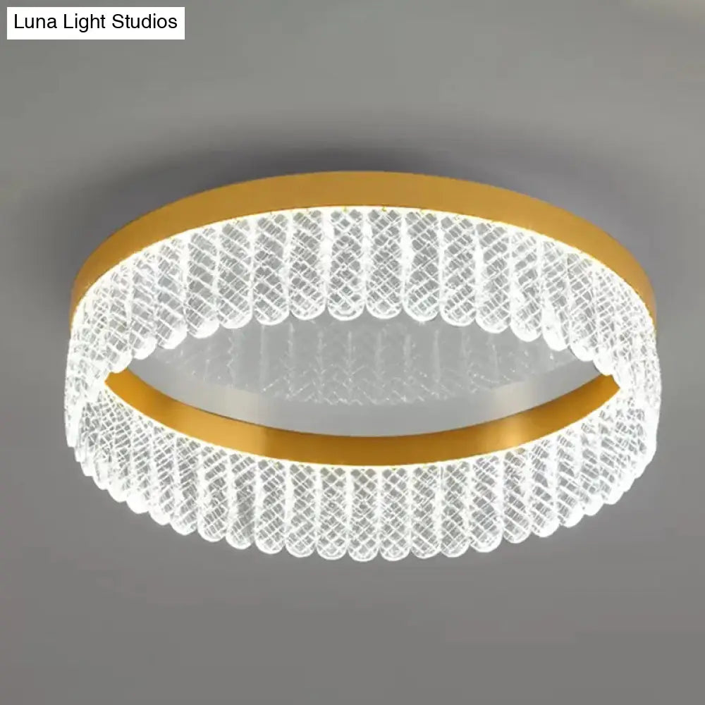 Gold Led Crystal Ring Flush-Mount Fixture For Bedroom
